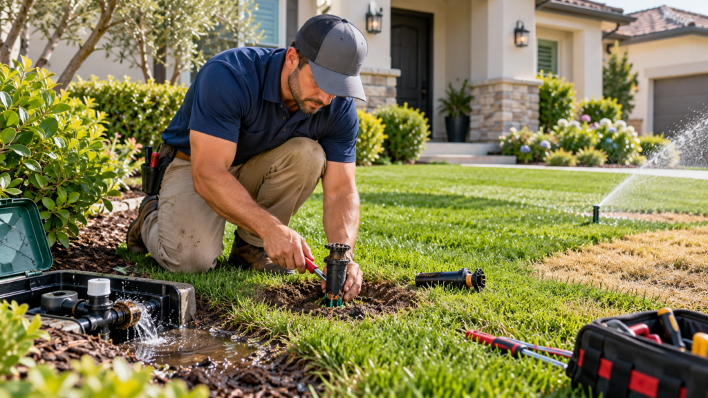 Professional irrigation repair services for a broken sprinkler system in Massachusetts